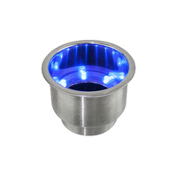 DRINK HOLDER STAINLESS STEEL WITH BLUE LED LIGHTS AND DRAIN